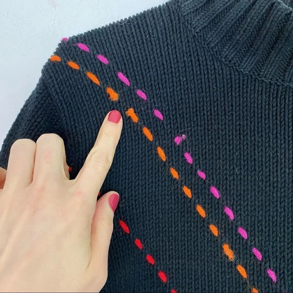 Vintage 90s Argyle Pullover Sweater Mockneck Oversized Womens Size Medium Black - Picture 8 of 16